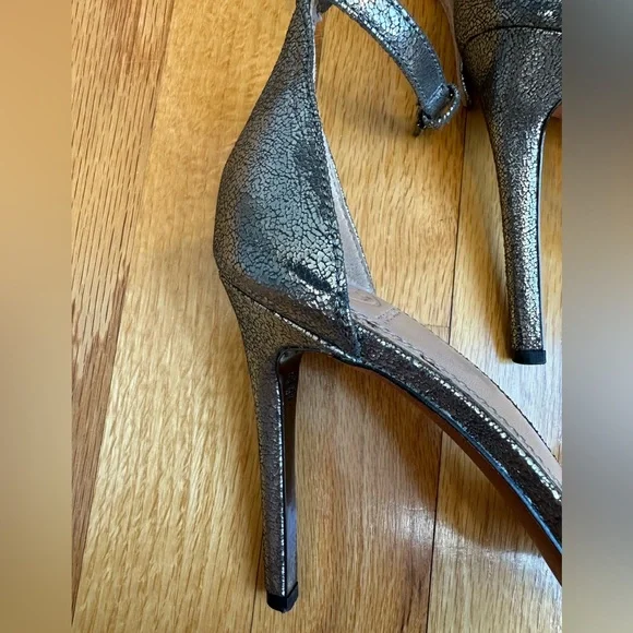 Tory Burch Keri Crackled Metallic Sandal Pewter Stiletto Heels size 8.5 - Picture 5 of 10